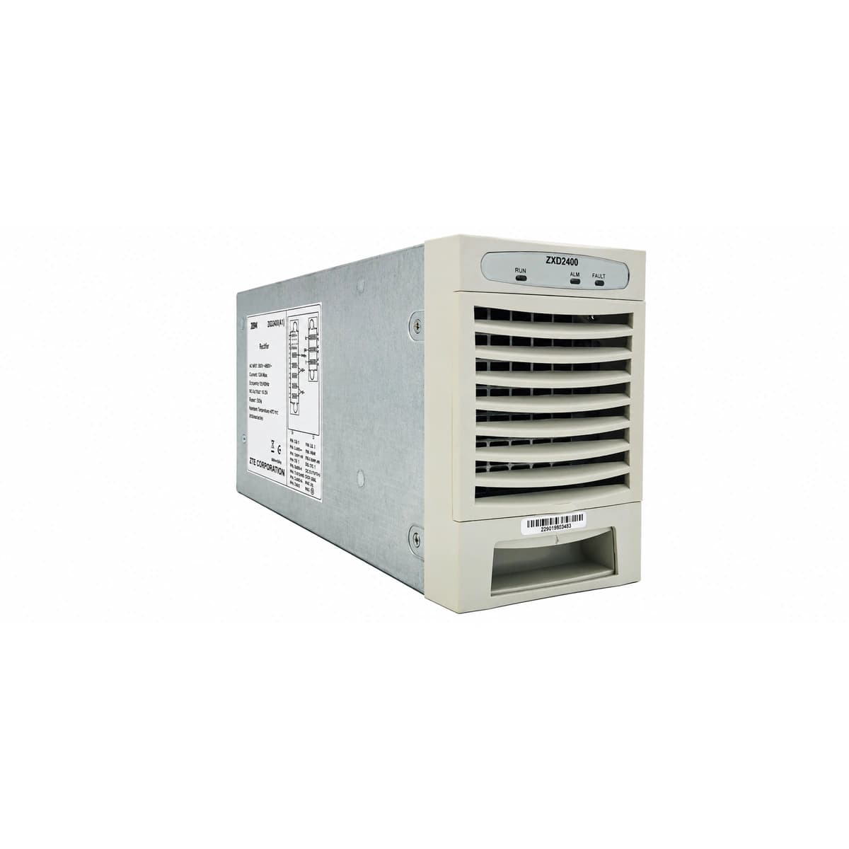 ZTE ZXD2400 (V4.6) High-Efficiency Switch-Mode Rectifier Module (-48V 50A 3000W >96% Efficiency) - Isometric 45-Degree Angled View