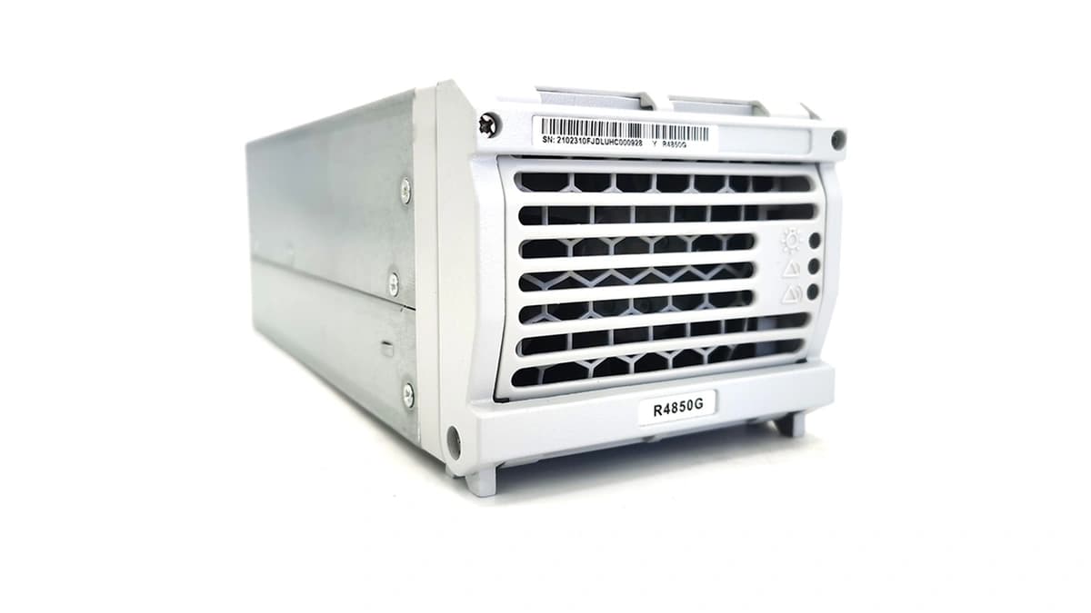 Huawei R4850G1 high-efficiency telecom rectifier module front and backplane view