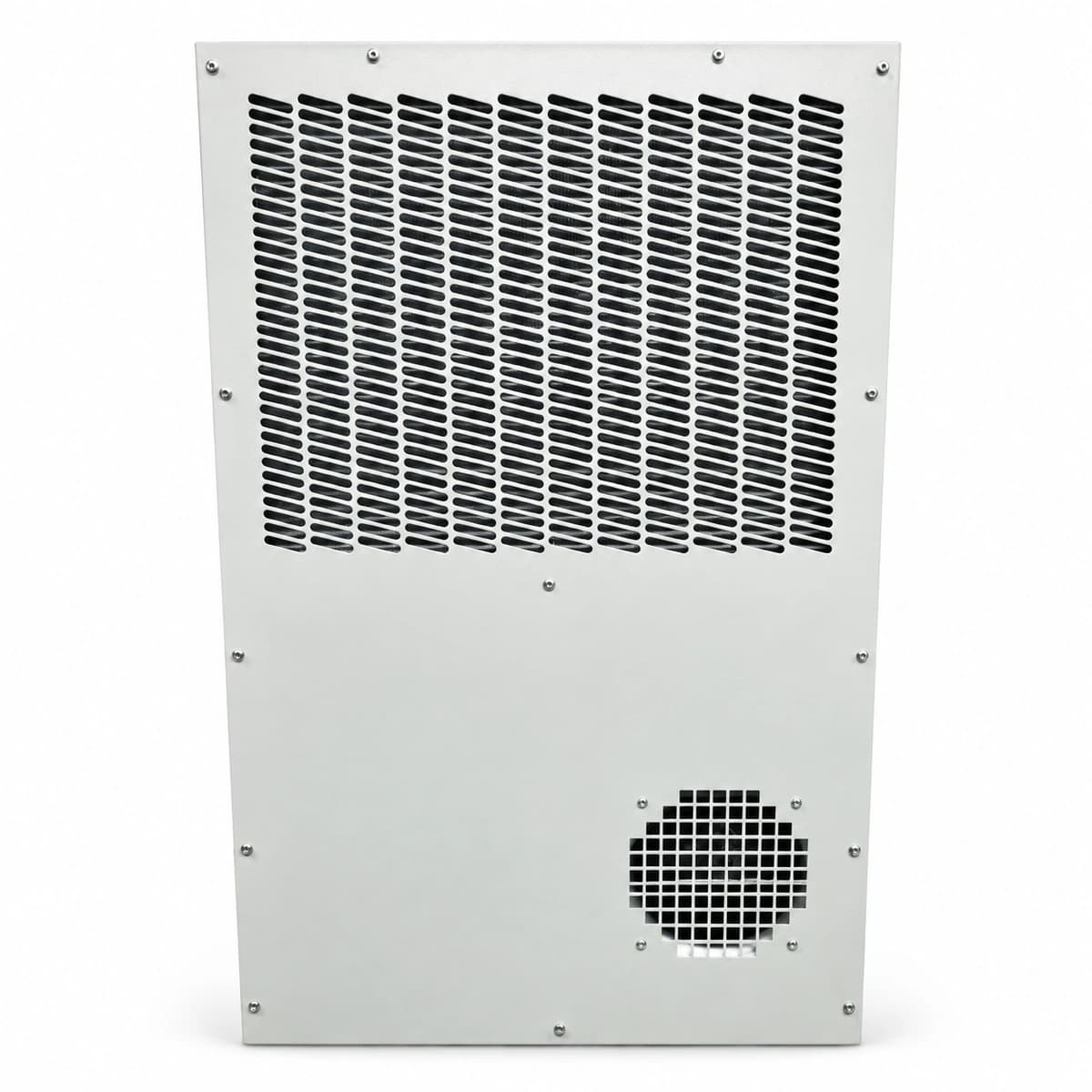 RICEWIND BPD1000 -48VDC 1000W Heavy-Duty Telecom Outdoor Cabinet DC Air Conditioner (IP55) - Front exterior view and airflow guide grilles