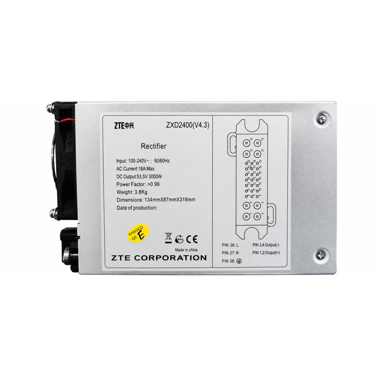 ZTE ZXD2400 (V4.3) Classic Telecom Switch-Mode Rectifier Module (-48V 50A 2400W) - Official Front View