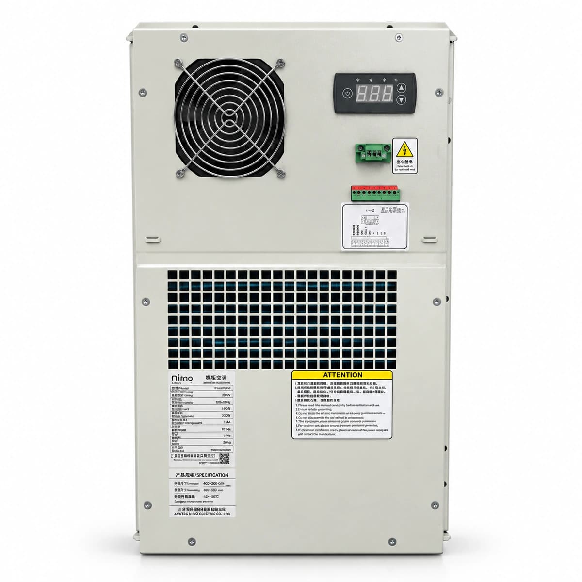 RICEWIND MCA0600 220VAC 60Hz Export-Grade Industrial Cabinet AC Air Conditioner (IP55) - Front exterior view and airflow guide grilles